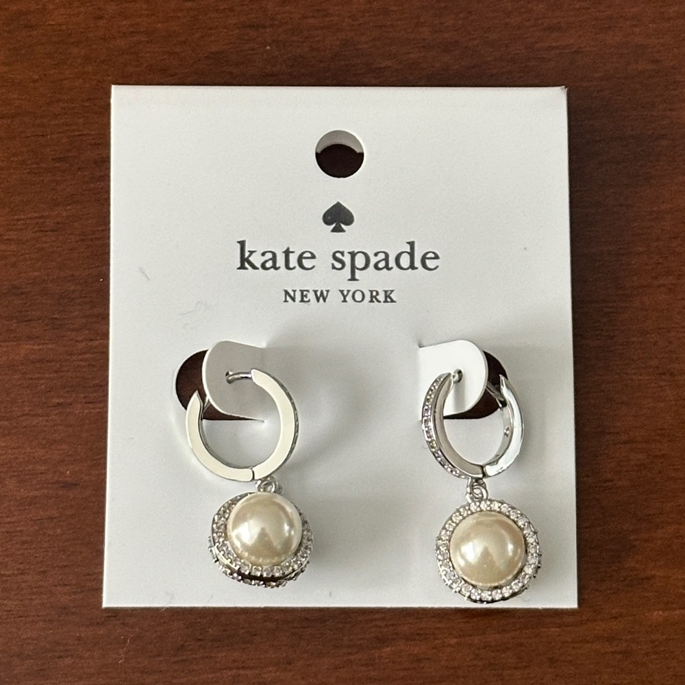 Kate Spade Silver Hoop Earrings with Pearl Drops NWT